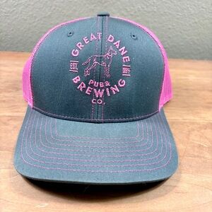 Great Dane Pub & Brewing Co Steel Grey & Hot Pink Snapback Trucker Hat with Logo